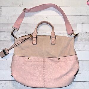 Crossbody Blush Pink Leather & Suede Satchel Bag